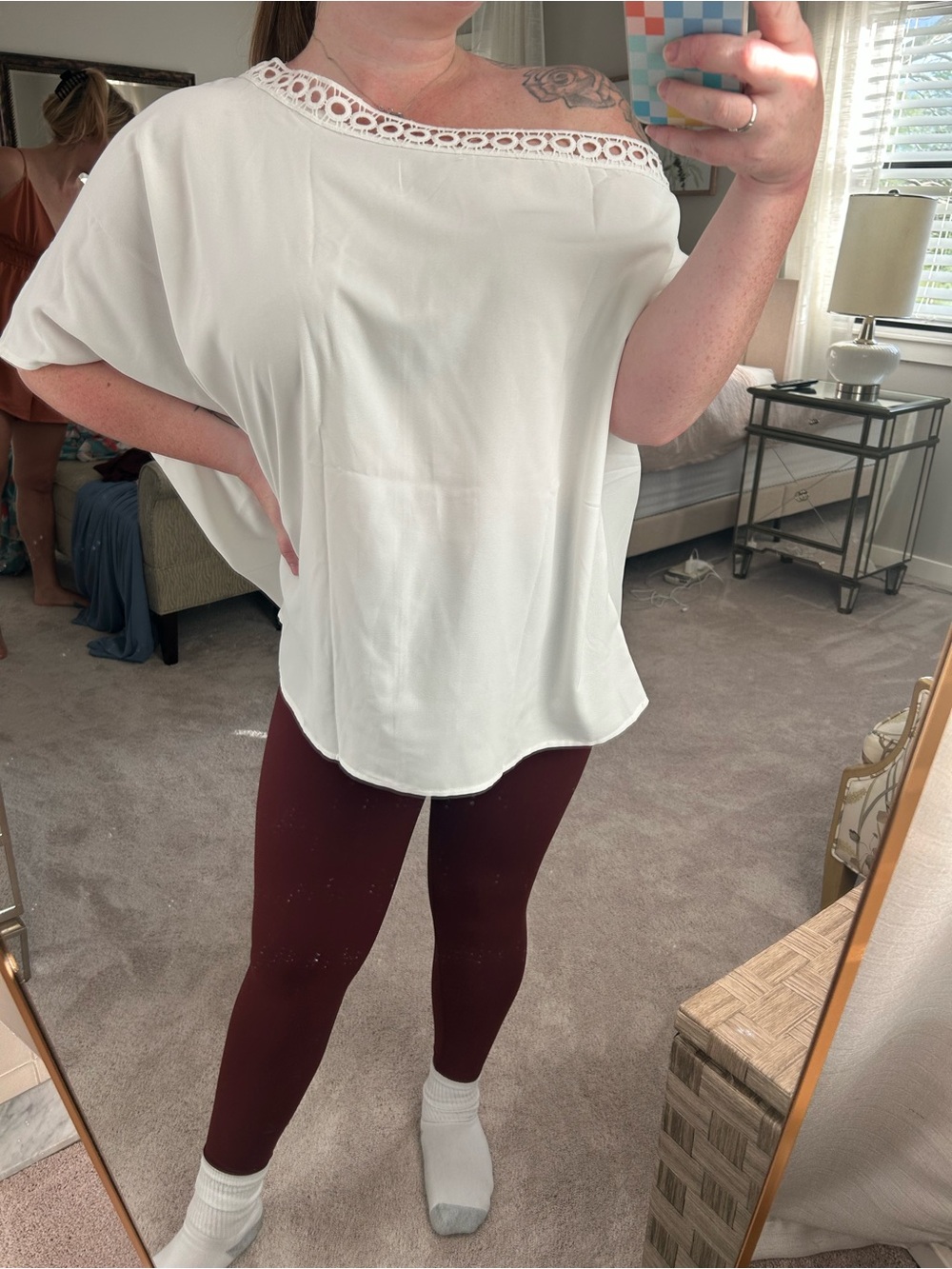 Cupshe White One-Shoulder Crochet Trim Top